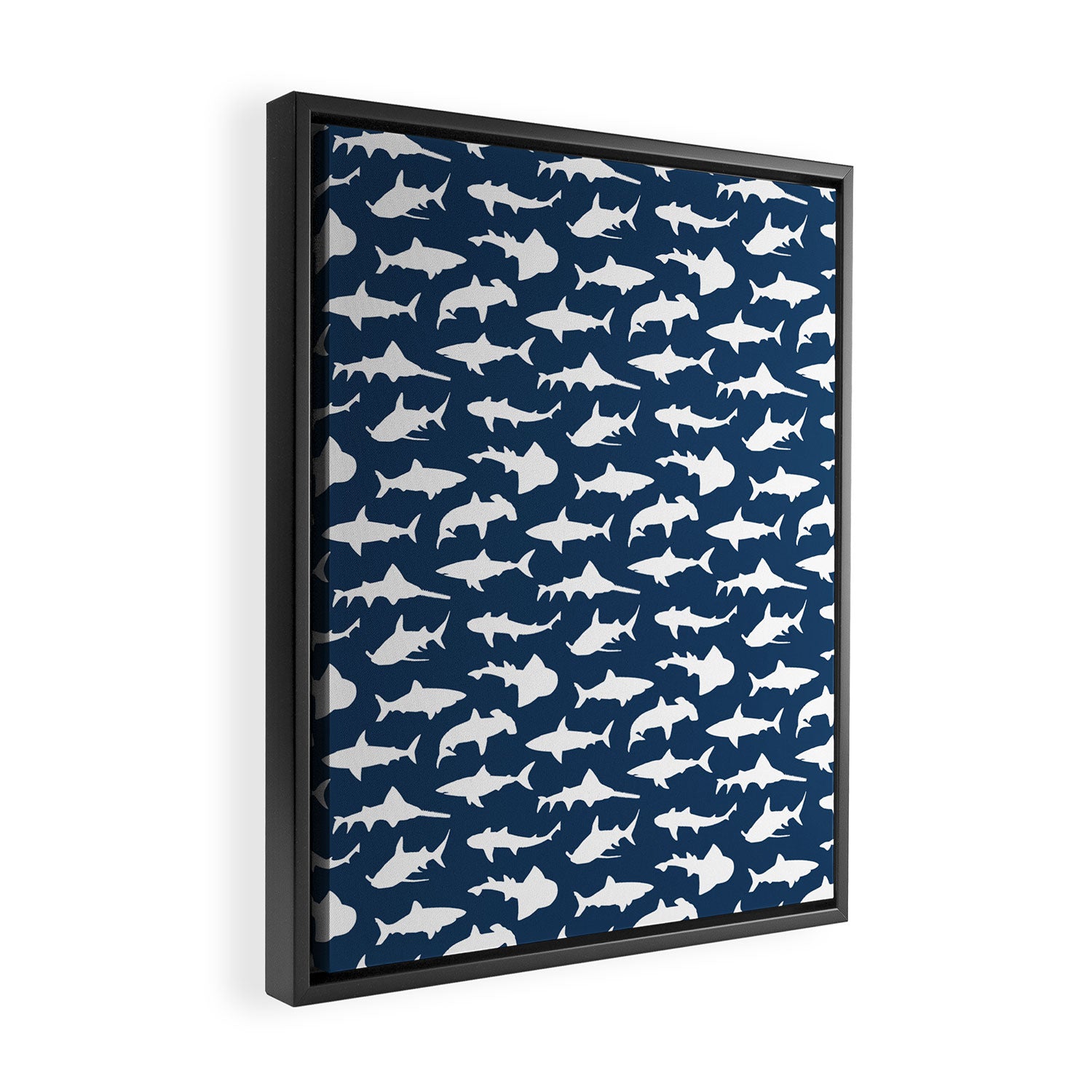 Sharks on Regal Blue Framed Canvas Print Gallery Image 2