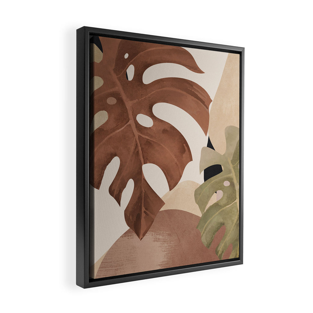 Abstract Art Tropical Leaves 3 Mocha Mousse Framed Canvas Print Gallery Image 2