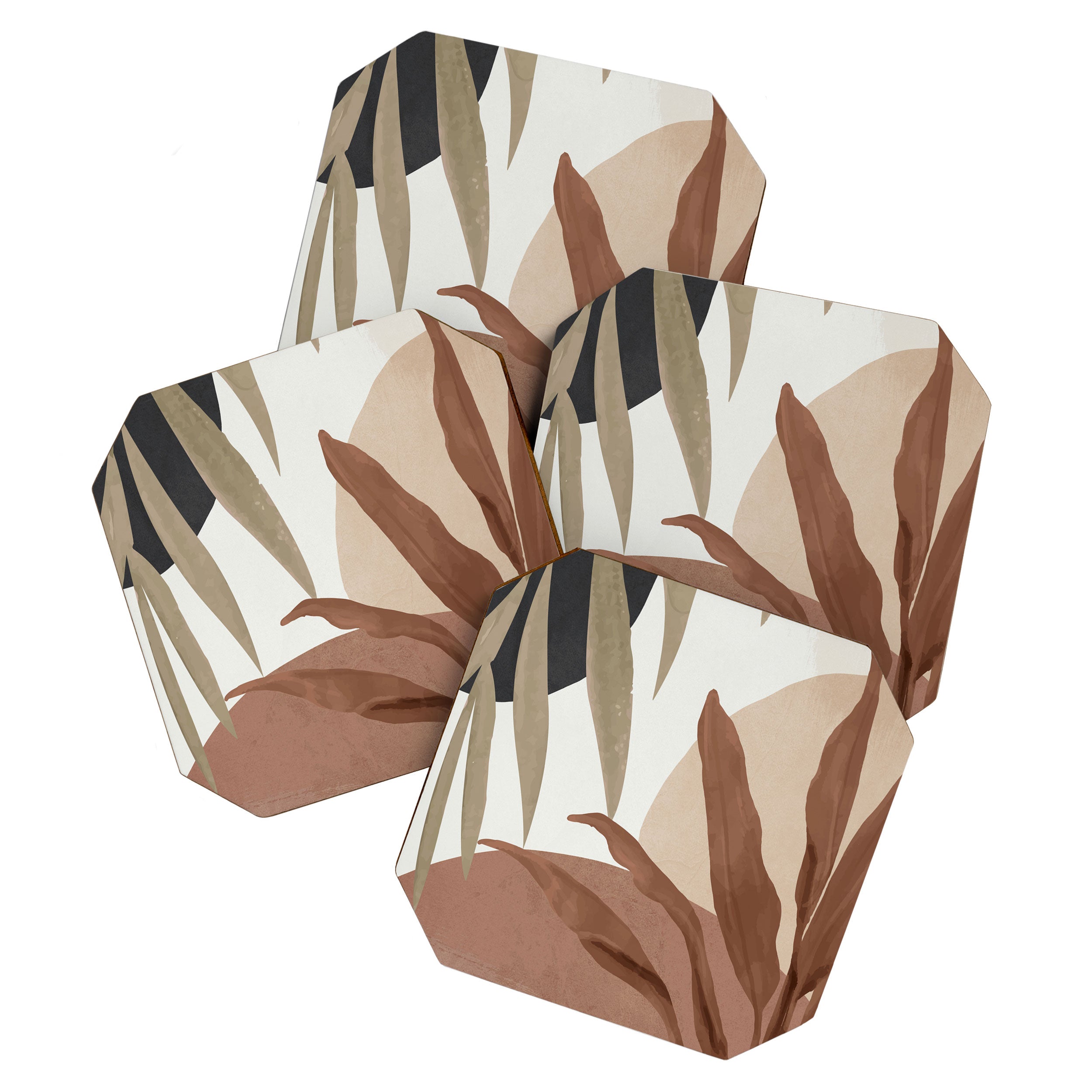 Abstract Art Tropical Leaves 4 Mocha Mousse Coaster Gallery Image 1