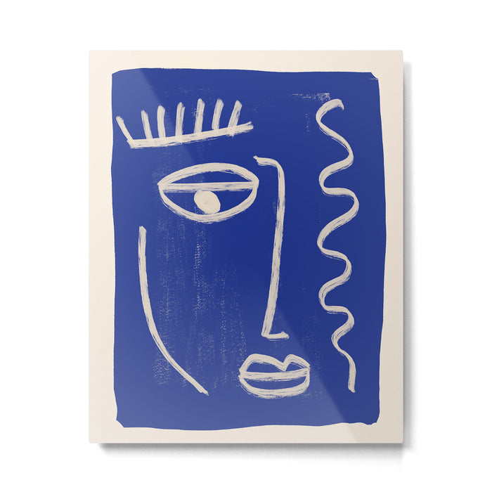 Abstract Face 23 Cobalt Blue Metal Print Gallery Image 1