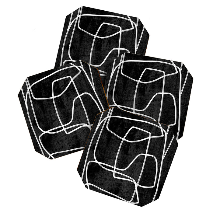 Abstract line art 22 Black And White Coaster Gallery Image 1