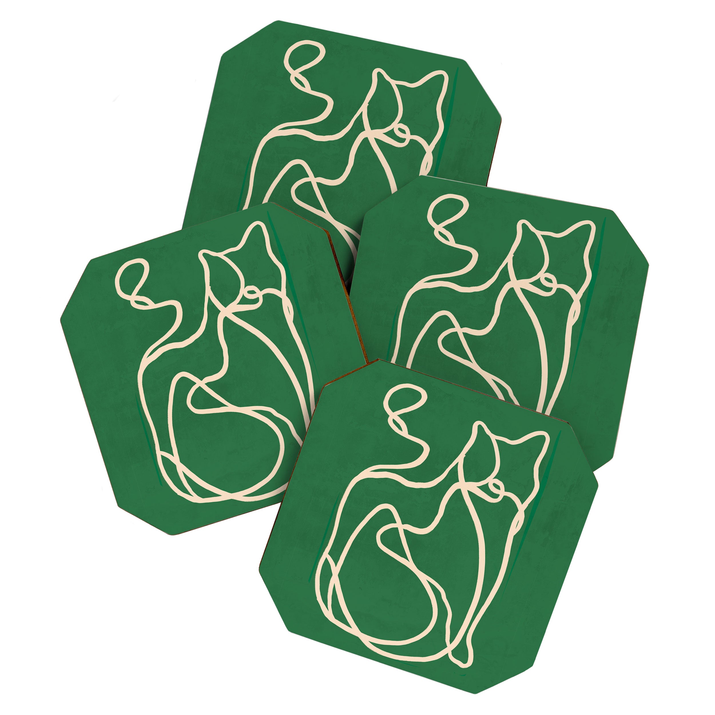 Abstract Line Art Cat 10 Coaster Gallery Image 1