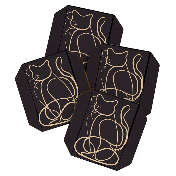 Abstract Line Art Cat 11 Coaster Gallery Image 1