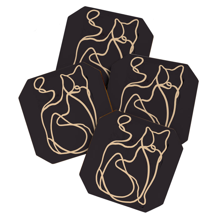 Abstract Line Art Cat 2 Coaster Gallery Image 1