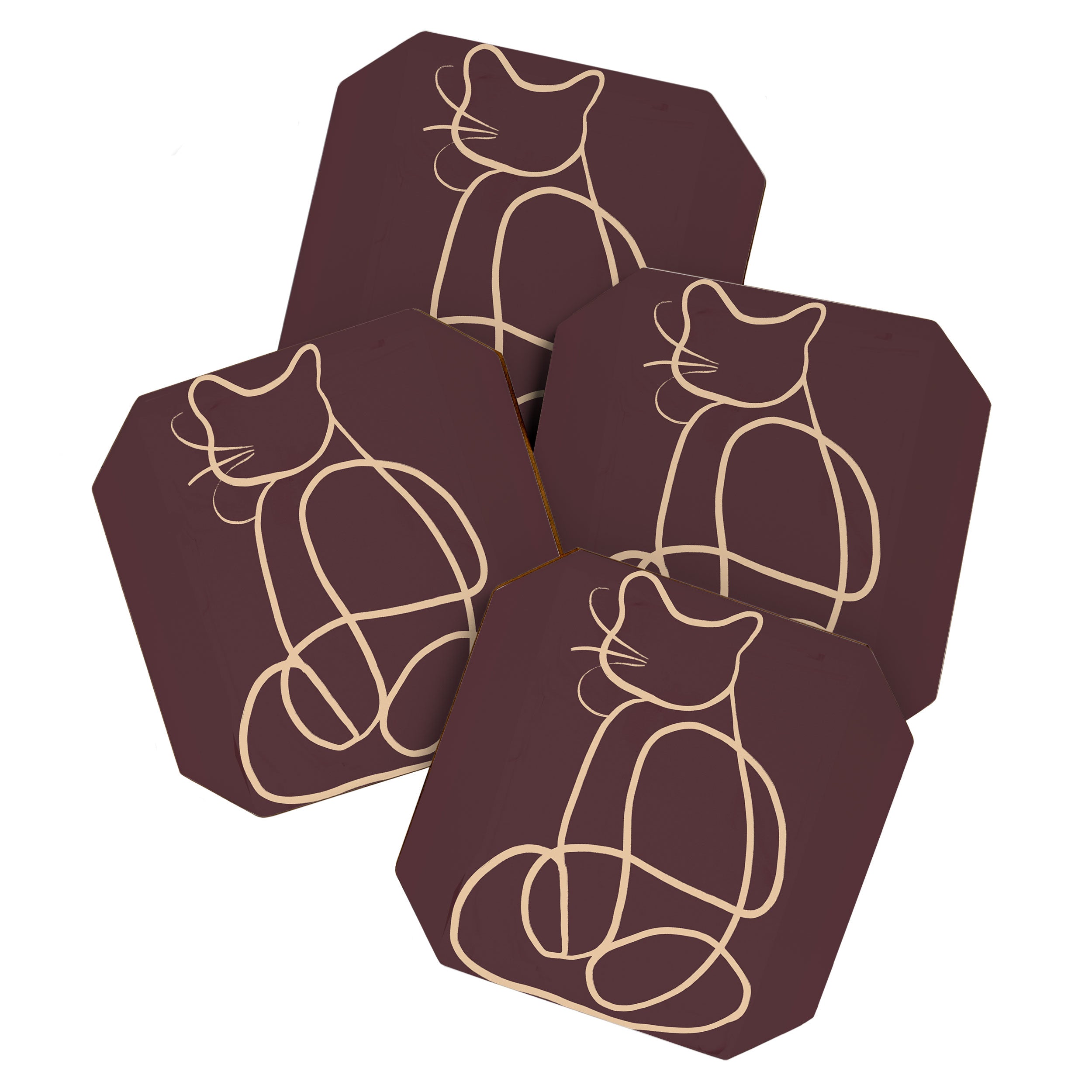 Abstract Line Art Cat 3 Coaster Gallery Image 1