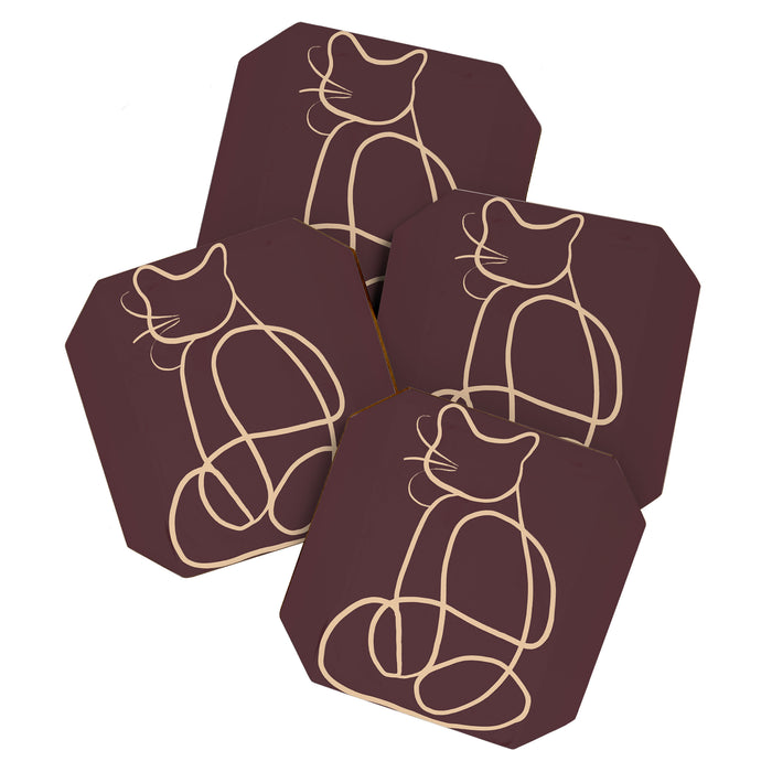 Abstract Line Art Cat 3 Coaster Gallery Image 1