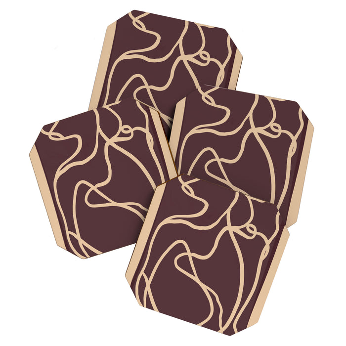 Abstract Line Art Cat 4 Coaster Gallery Image 1