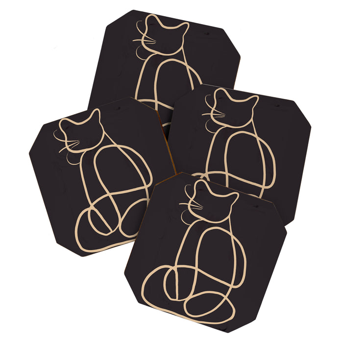 Abstract Line Art Cat Coaster Gallery Image 1