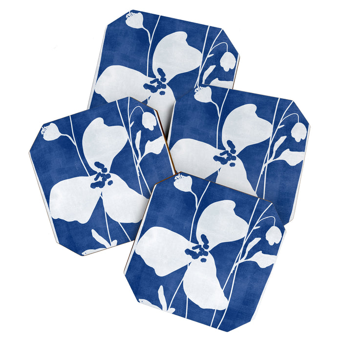 Abstract Minimal Flowers 4/Blue Coaster Gallery Image 1