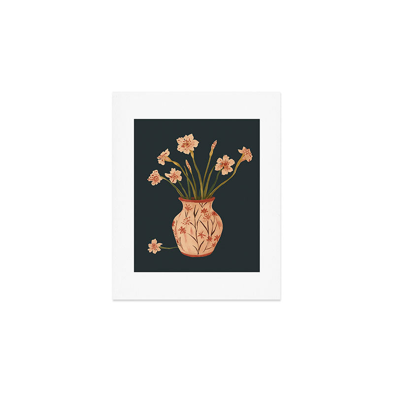 Blush Blooms in Painted Vase Art Print Gallery Image 1