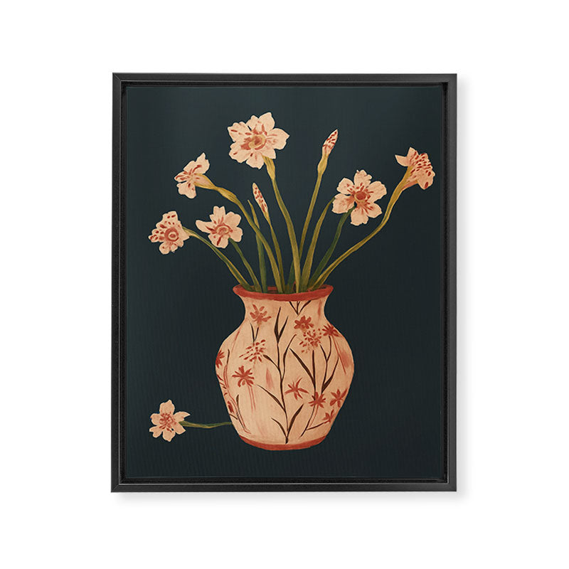 Blush Blooms in Painted Vase Framed Canvas Print Gallery Image 6