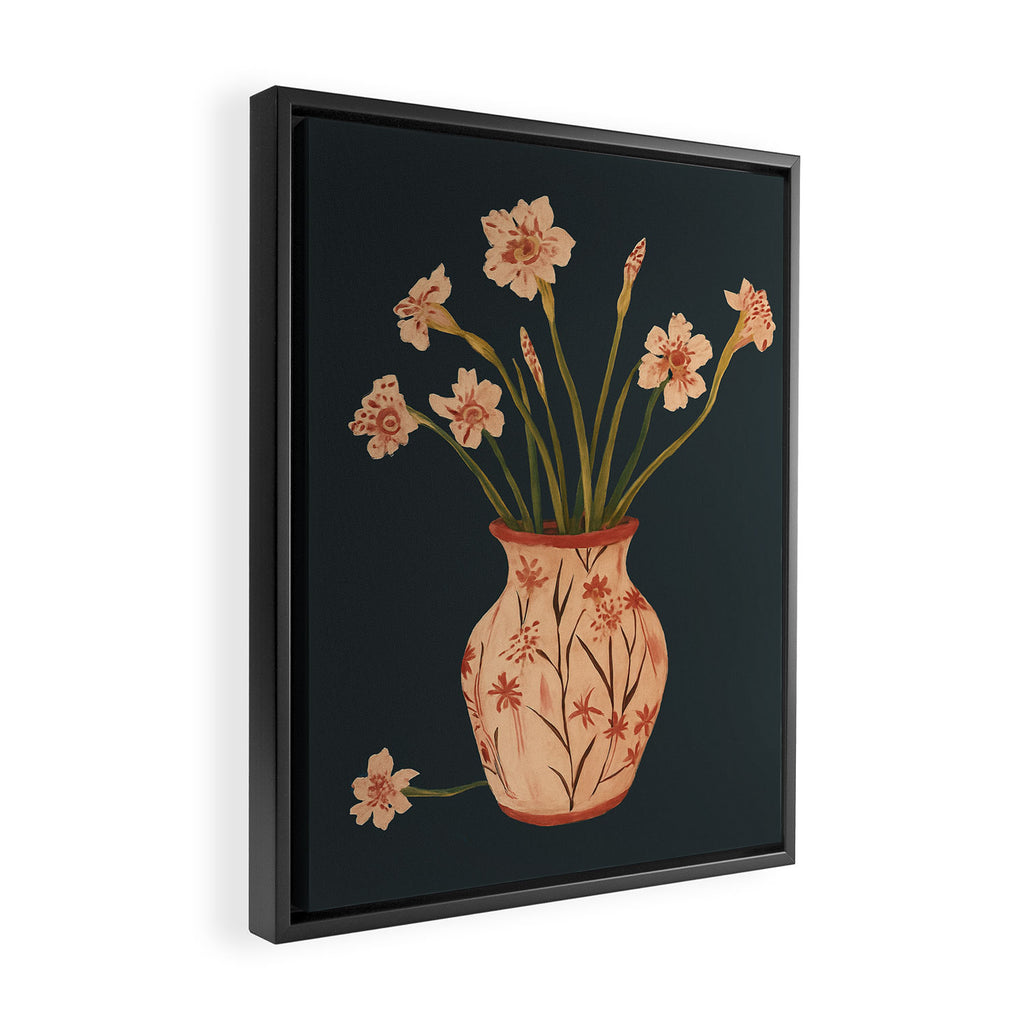 Blush Blooms in Painted Vase Framed Canvas Print Gallery Image 2