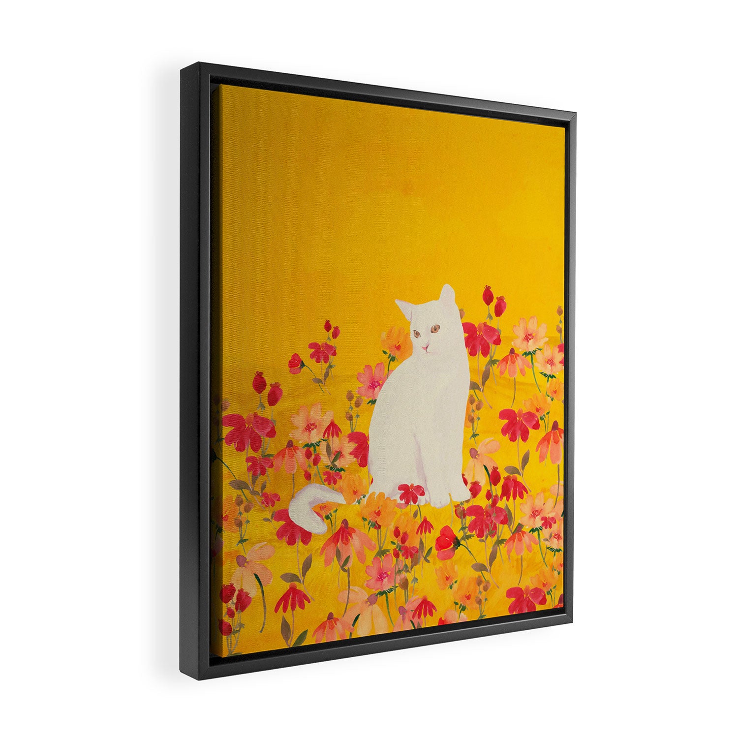 cat in a field of flowers 3 Framed Canvas Print Gallery Image 2