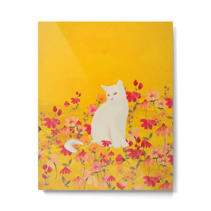 cat in a field of flowers 3 Metal Print Gallery Image 1