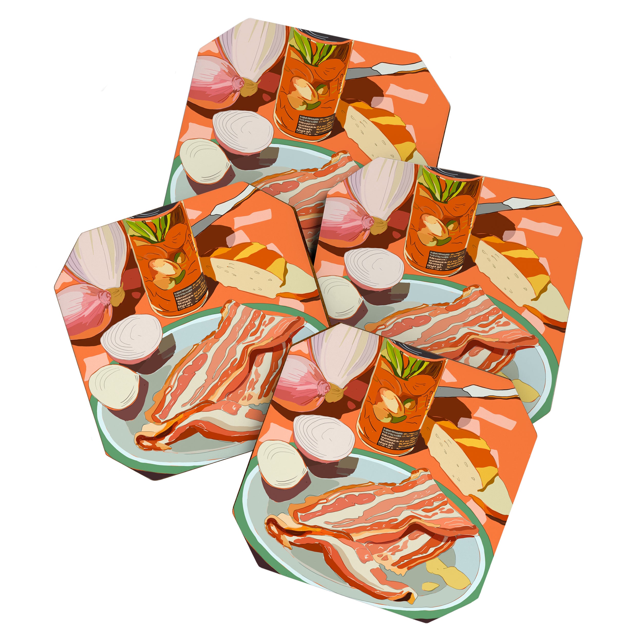 Food Illustration /Plate with Bacon Coaster Gallery Image 1