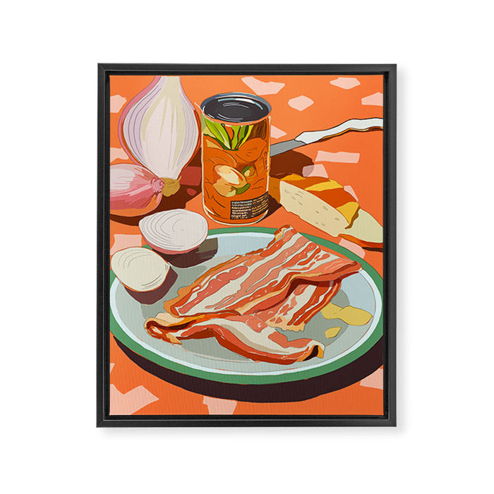Food Illustration /Plate with Bacon Framed Canvas Print Gallery Image 1