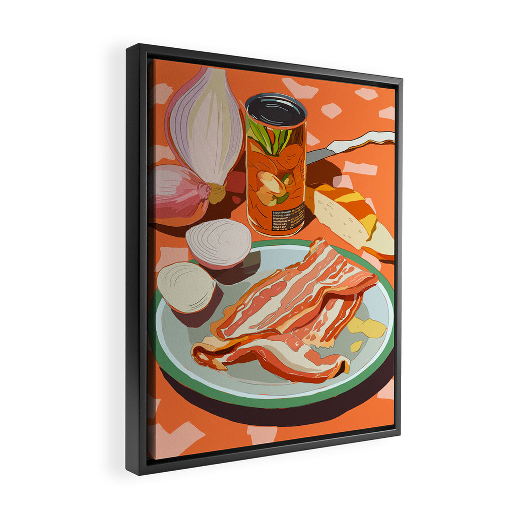 Food Illustration /Plate with Bacon Framed Canvas Print Gallery Image 2