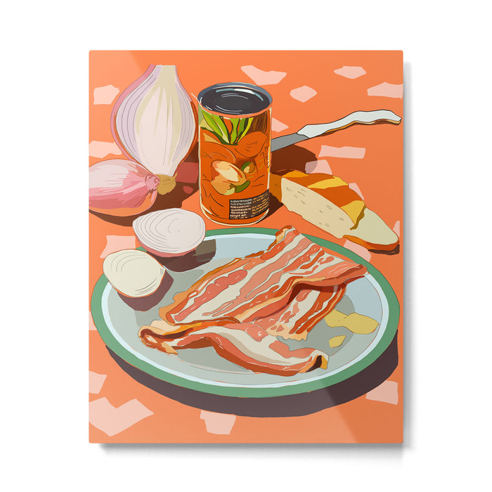 Food Illustration /Plate with Bacon Metal Print Gallery Image 1