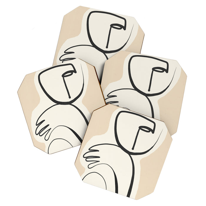 Lady Portrait Abstract Minimal  Line Art 3 Coaster Gallery Image 1