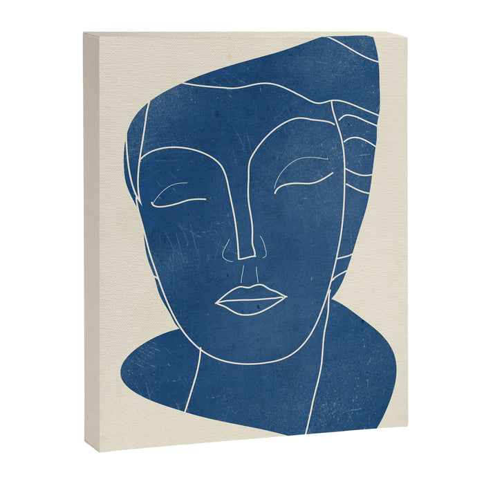 Lady Portrait Minimal Line Art 3 Blue Canvas Print Gallery Image 1