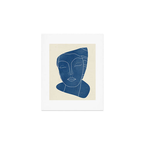 Lady Portrait Minimal Line Art 3 Blue Art Print Gallery Image 1