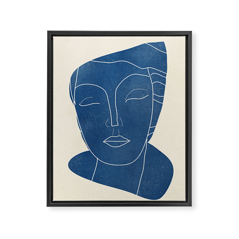 Lady Portrait Minimal Line Art 3 Blue Framed Canvas Print Gallery Image 6