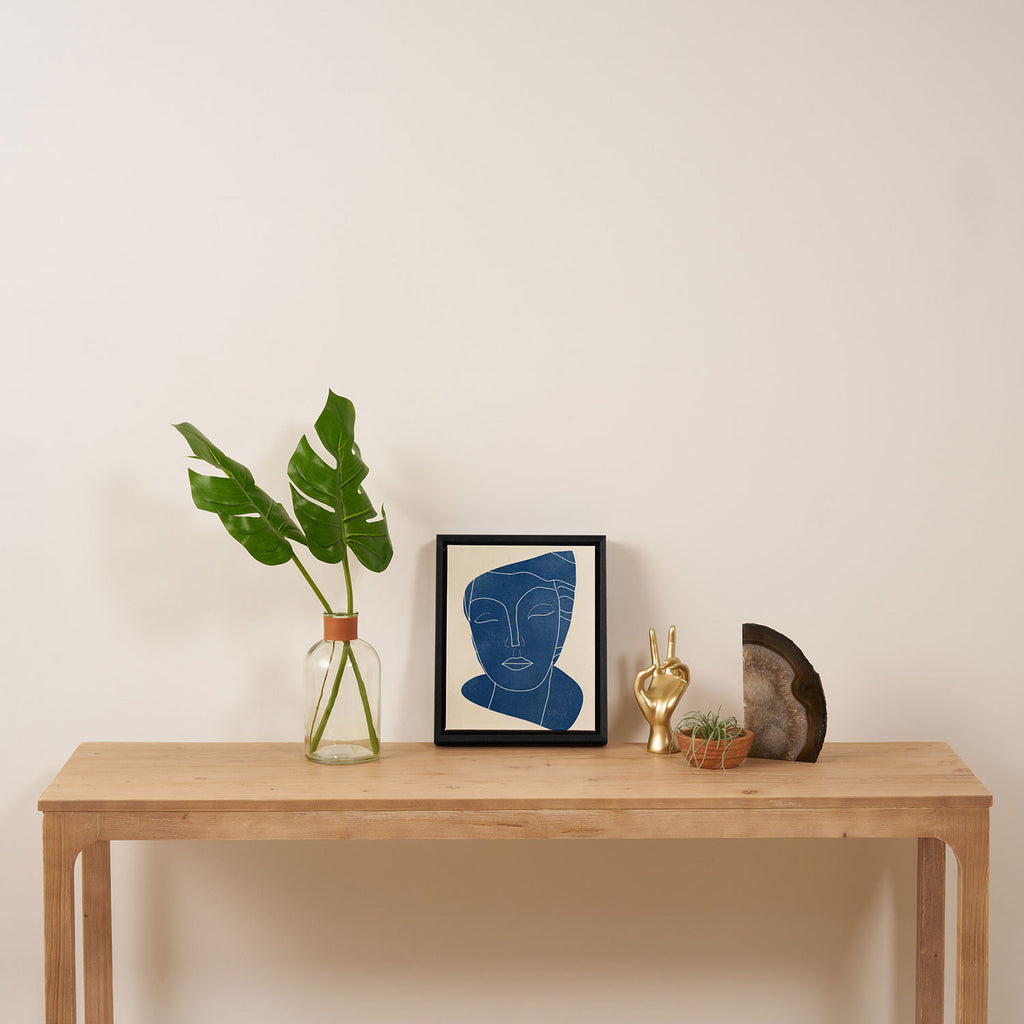 Lady Portrait Minimal Line Art 3 Blue Framed Canvas Print Gallery Image 4