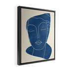 Lady Portrait Minimal Line Art 3 Blue Framed Canvas Print Gallery Image 2