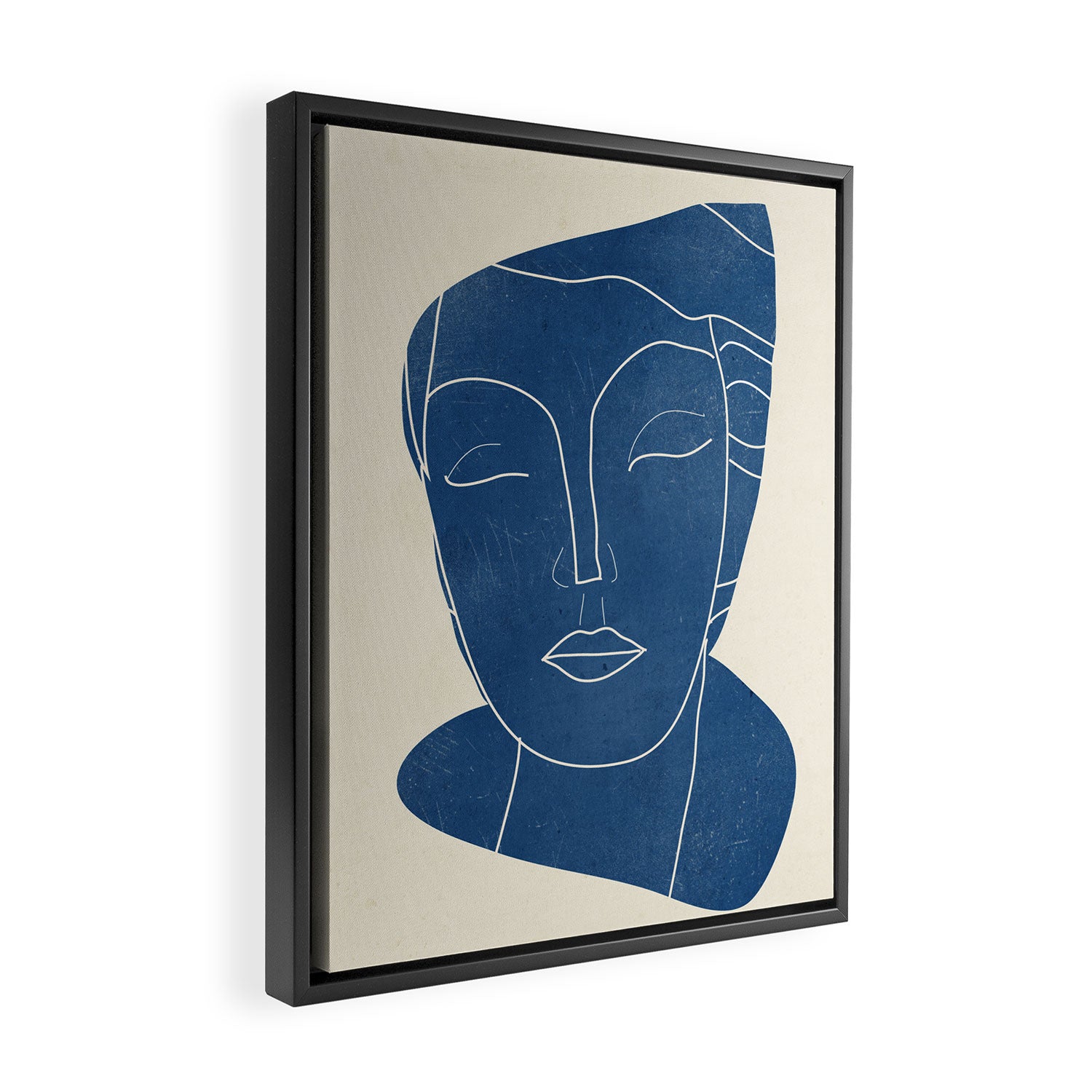 Lady Portrait Minimal Line Art 3 Blue Framed Canvas Print Gallery Image 2