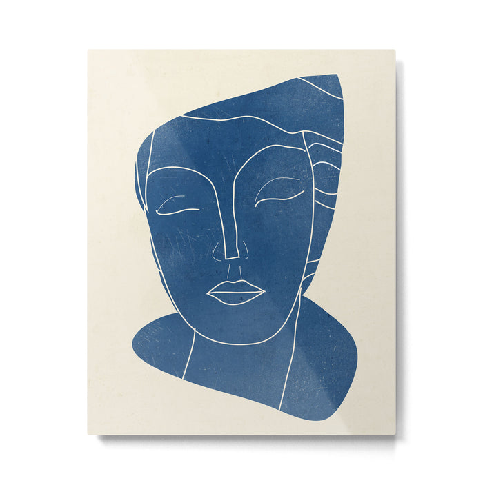 Lady Portrait Minimal Line Art 3 Blue Metal Print Gallery Image 1