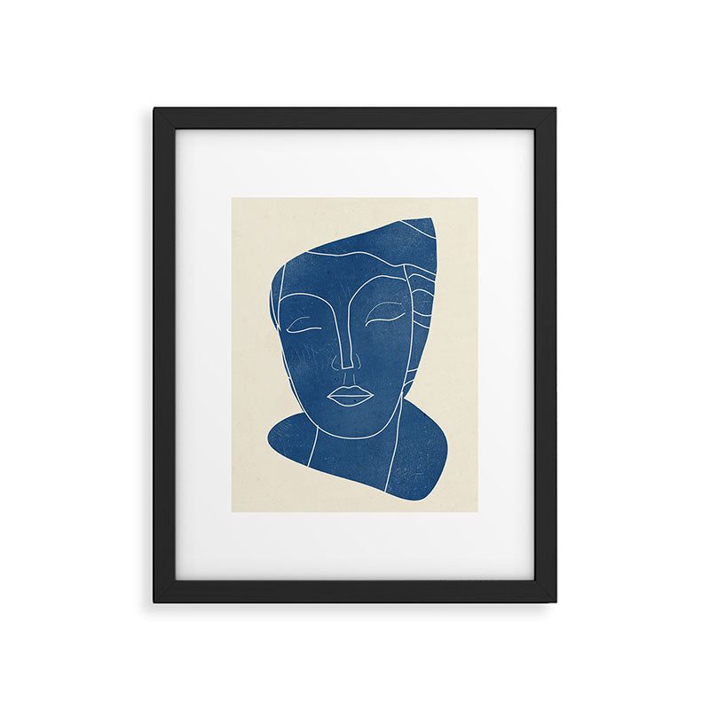 Lady Portrait Minimal Line Art 3 Blue Framed Art Print Gallery Image 4