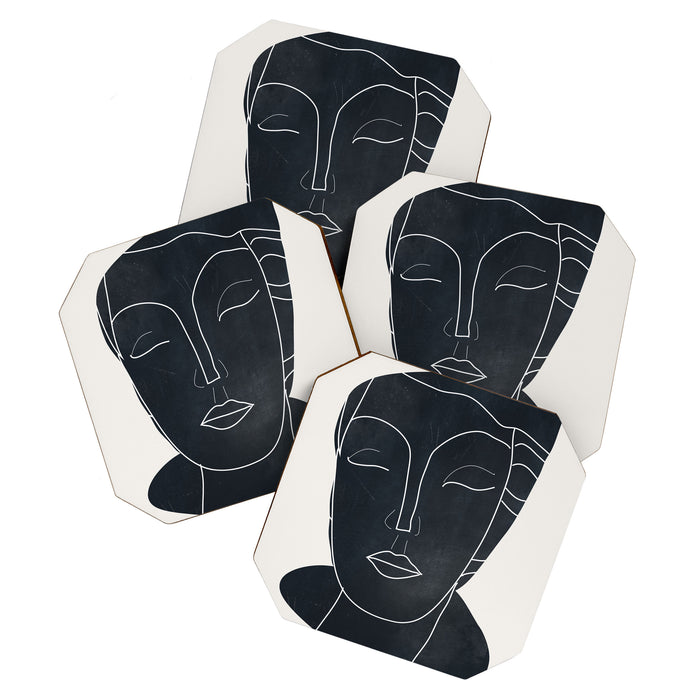 Lady Portrait Minimal Line Art Coaster Gallery Image 1