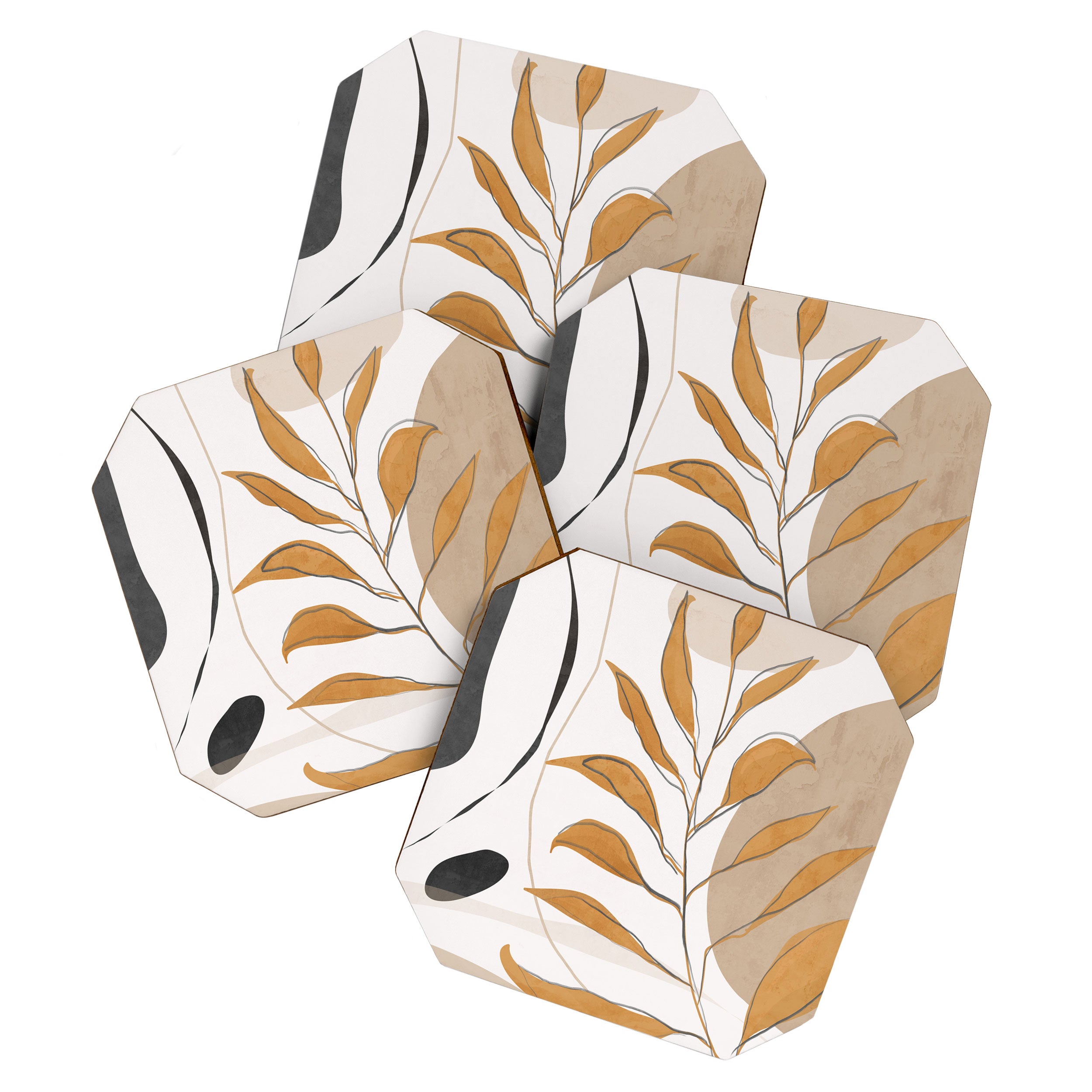 Minimal Abstract Art Tropical Leaf  Coaster Gallery Image 1
