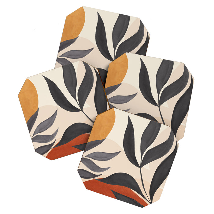 Minimal Abstract Art Tropical Leaves 5 Coaster Gallery Image 1