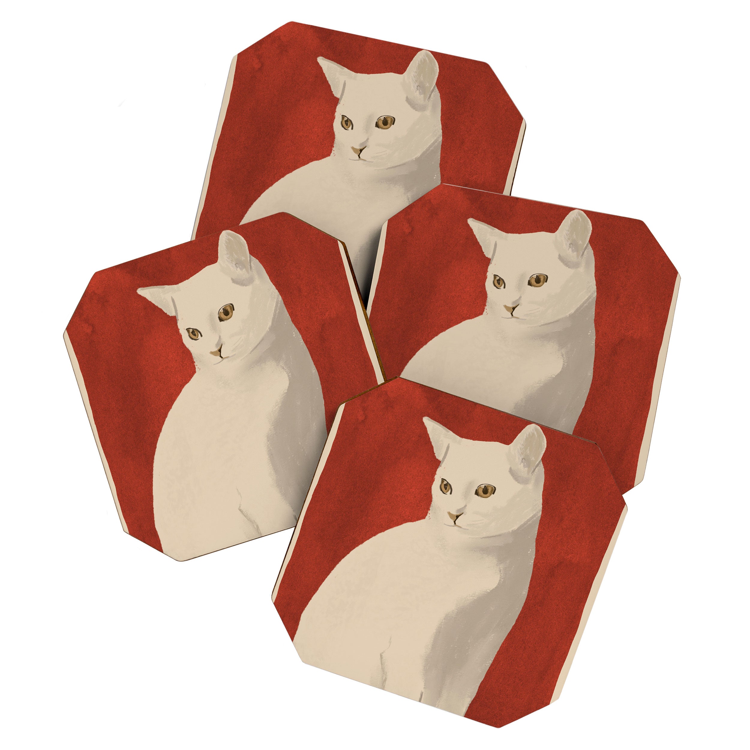 Minimal White Cat 3 Coaster Gallery Image 1