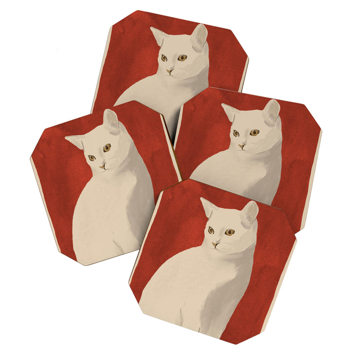 Minimal White Cat 3 Coaster Gallery Image 1