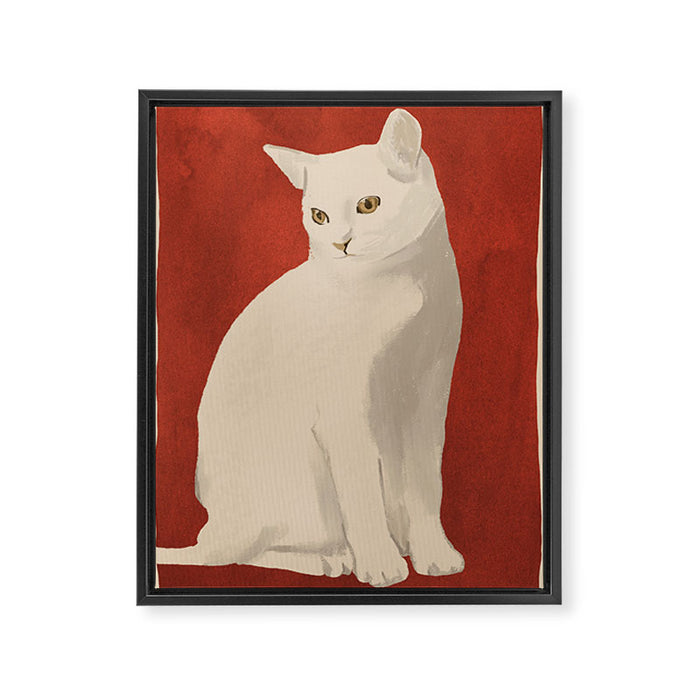 Minimal White Cat 3 Framed Canvas Print Gallery Image 1