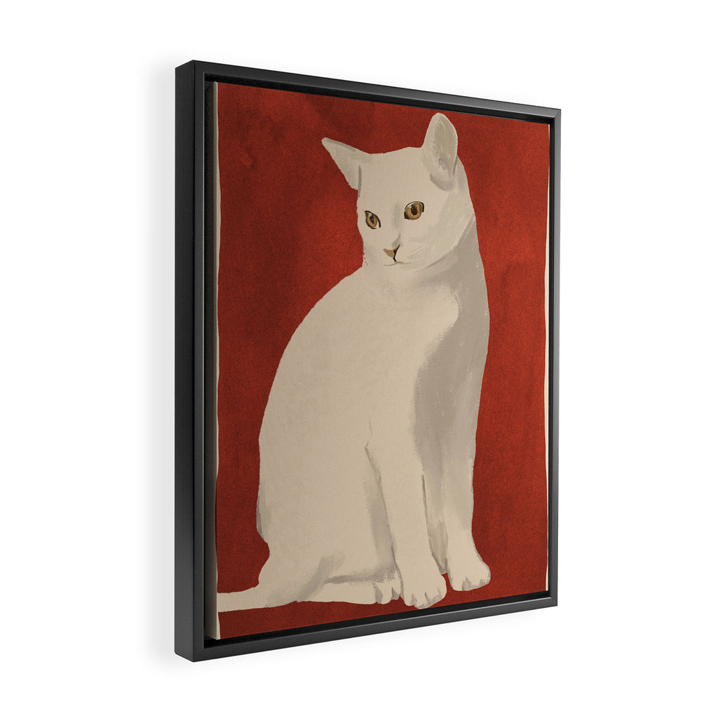 Minimal White Cat 3 Framed Canvas Print Gallery Image 2