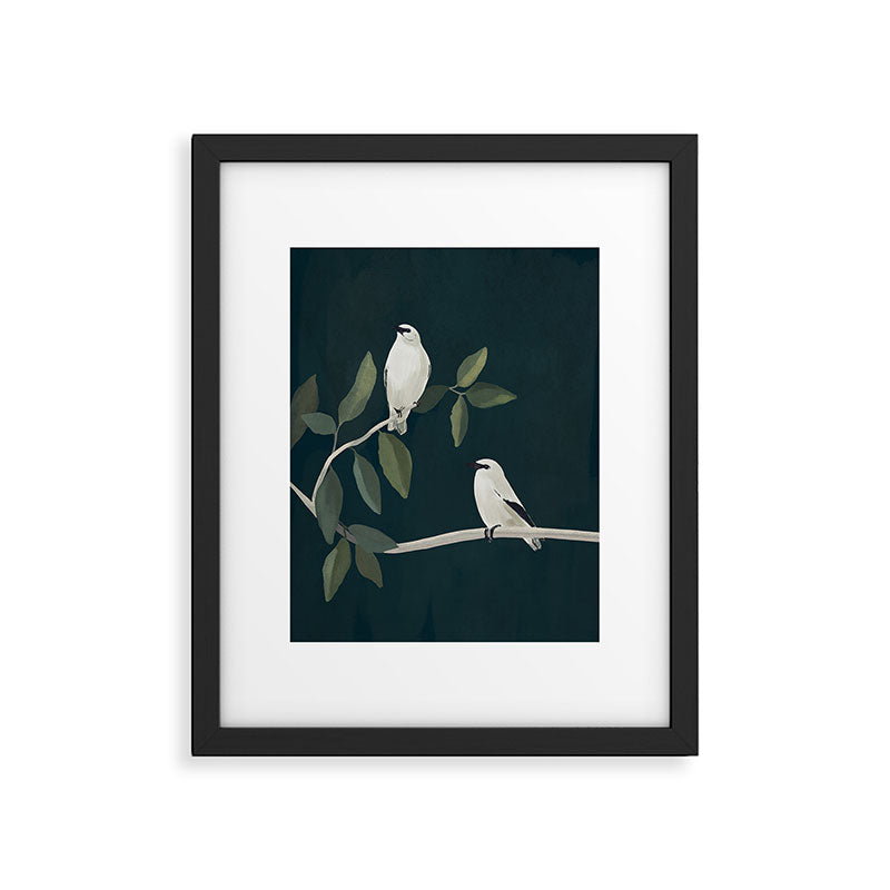 Minimalist Birds On Branch 2 Framed Art Print