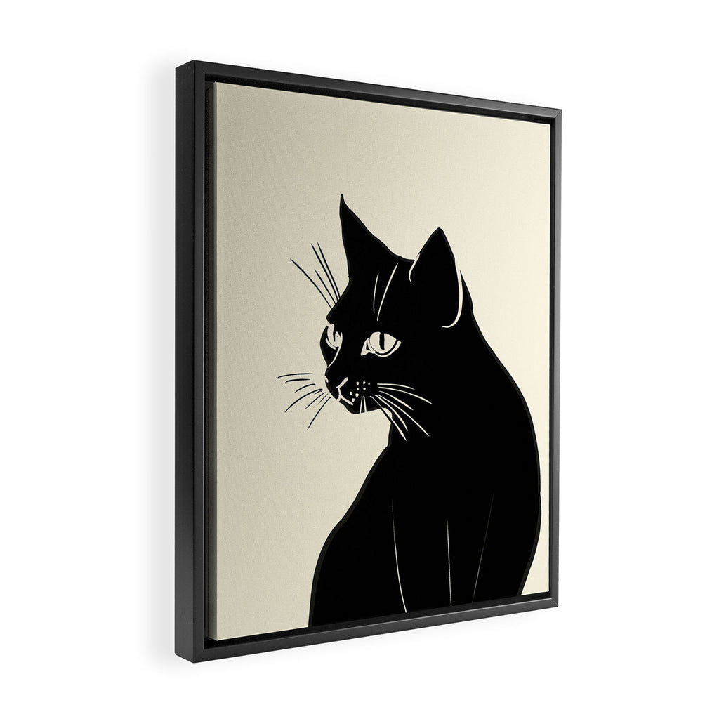 Minimalist Black Cat Framed Canvas Print Gallery Image 2