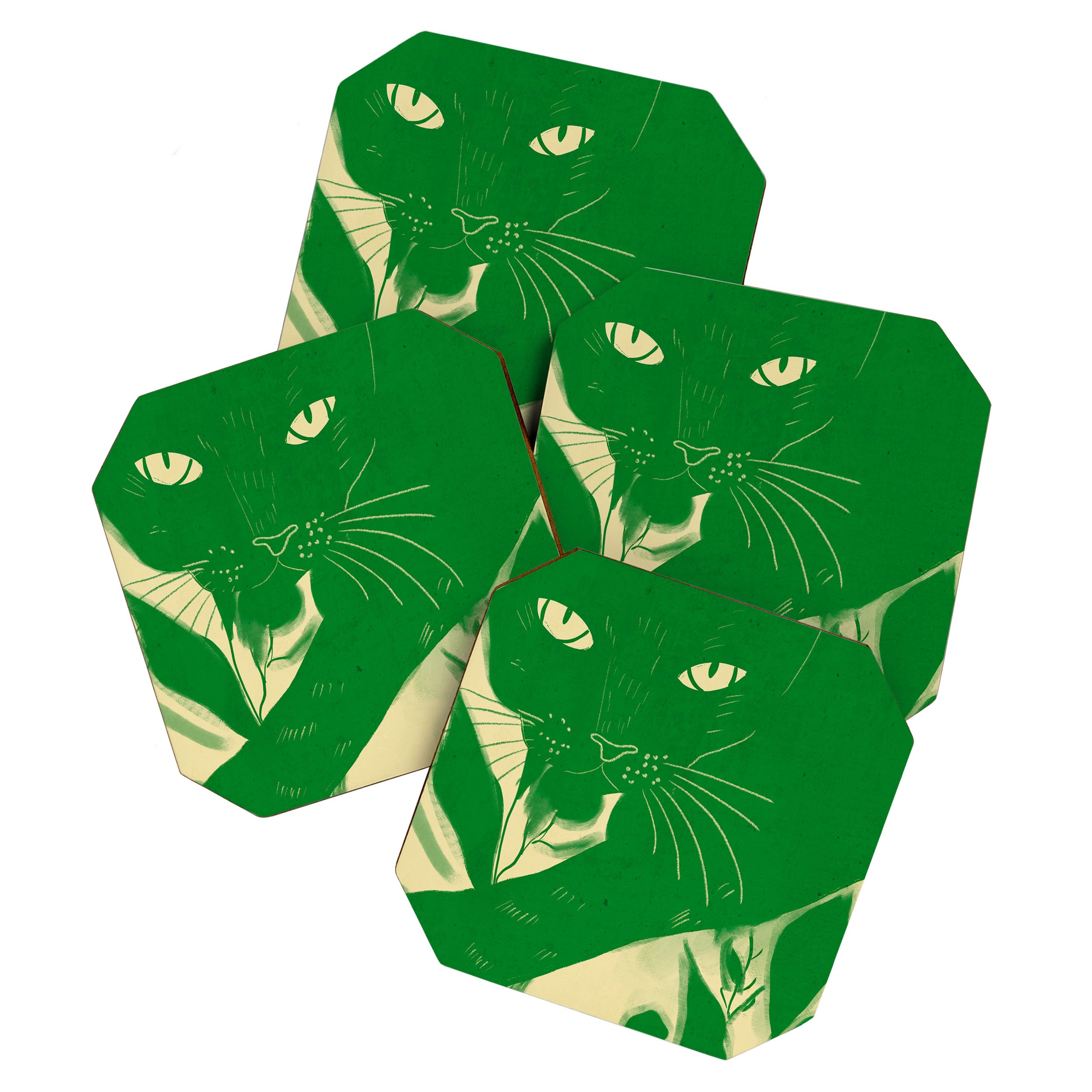Minimalist Green Cat 2 Coaster Gallery Image 1