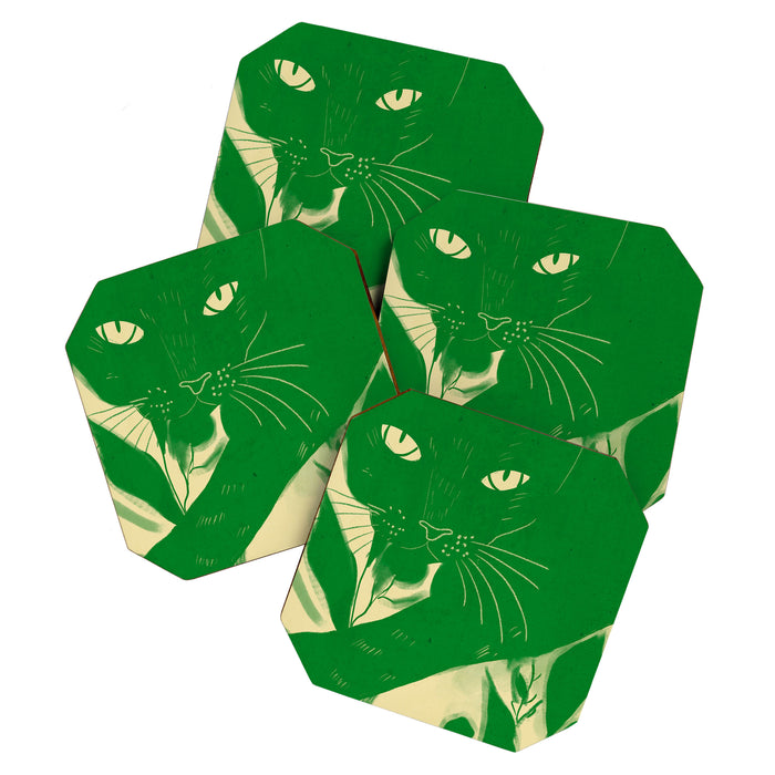 Minimalist Green Cat 2 Coaster Gallery Image 1