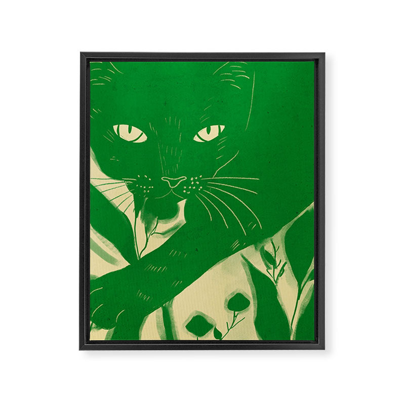 Minimalist Green Cat 2 Framed Canvas Print Gallery Image 6