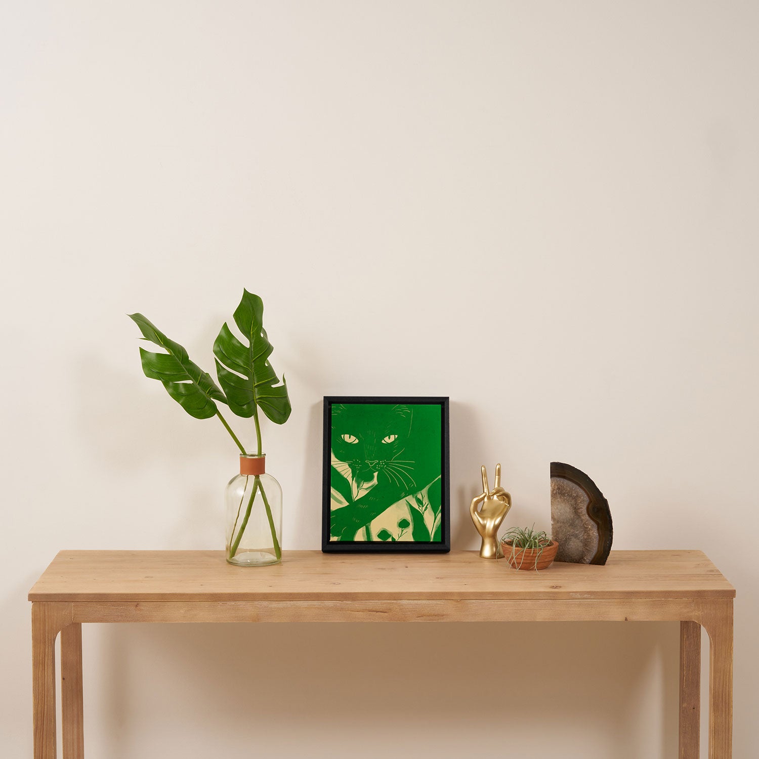 Minimalist Green Cat 2 Framed Canvas Print Gallery Image 4