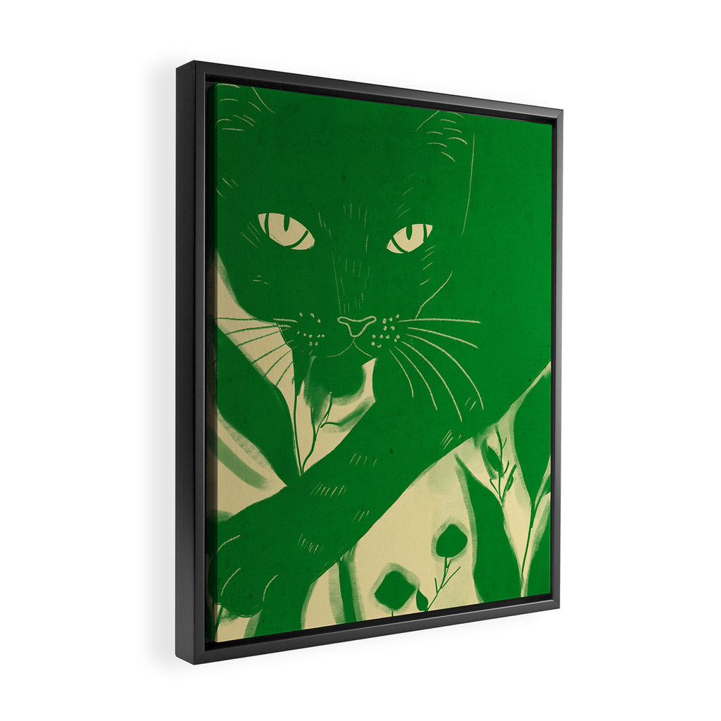 Minimalist Green Cat 2 Framed Canvas Print Gallery Image 2