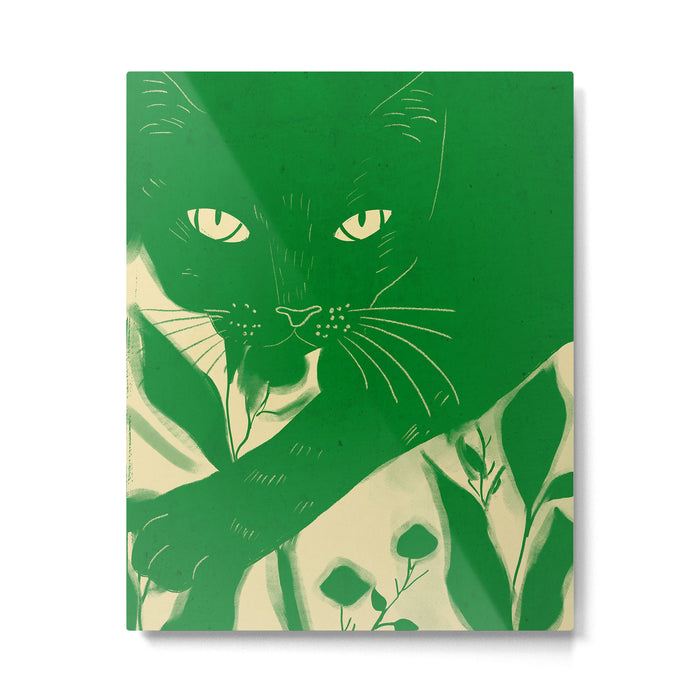Minimalist Green Cat 2 Metal Print Gallery Image 1