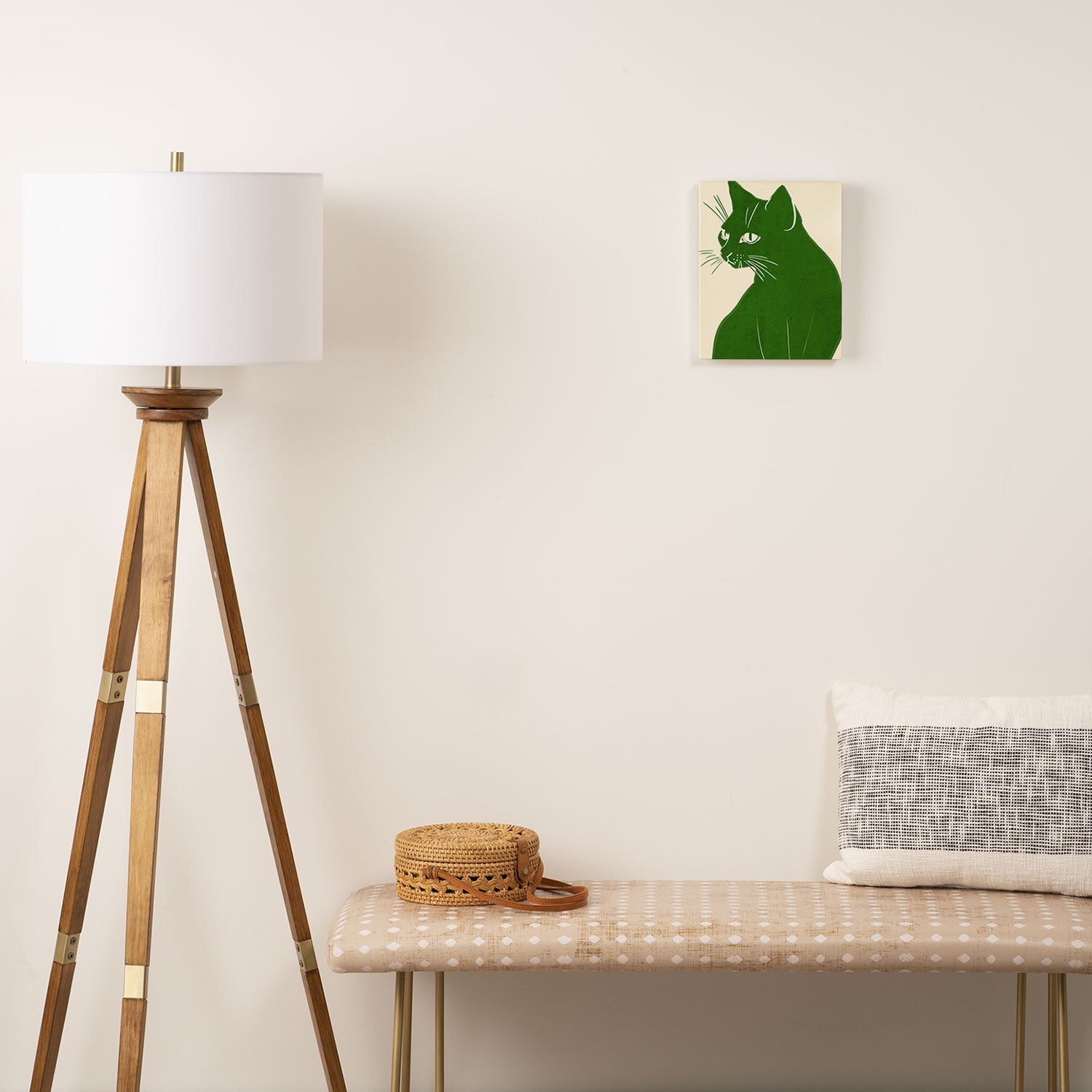 Minimalist Green Cat Canvas Print Gallery Image 2