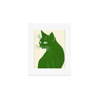 Minimalist Green Cat Art Print Gallery Image 1