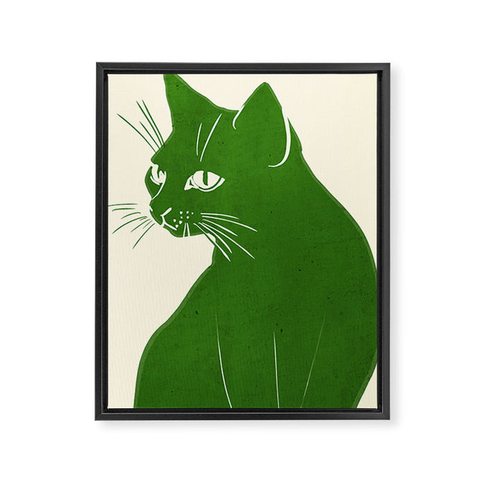 Minimalist Green Cat Framed Canvas Print Gallery Image 1