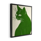 Minimalist Green Cat Framed Canvas Print Gallery Image 2